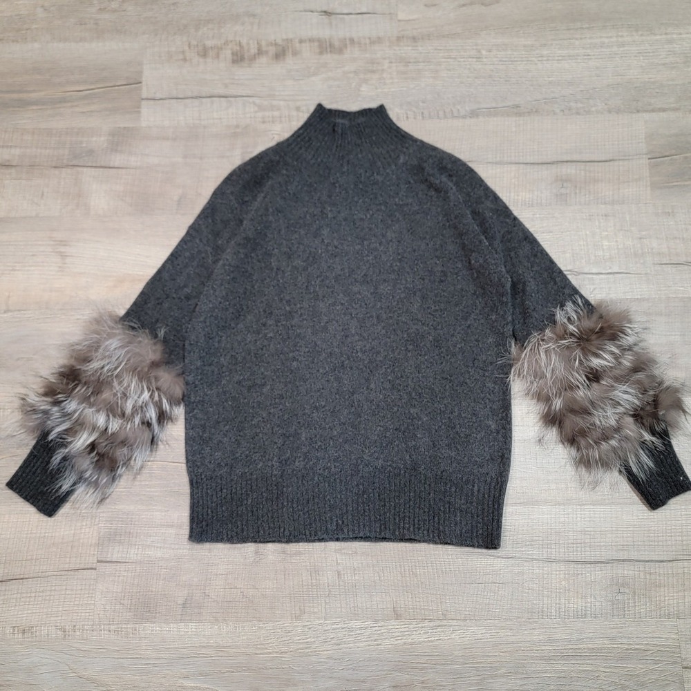 Catherine Malandrino 100% Cashmere Fox Fur Turtleneck Neck Sweater Size Small